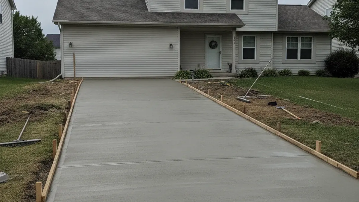 Illustrative concrete driveway replacement surface used to explain preparation and finish choices for Kenosha homeowners